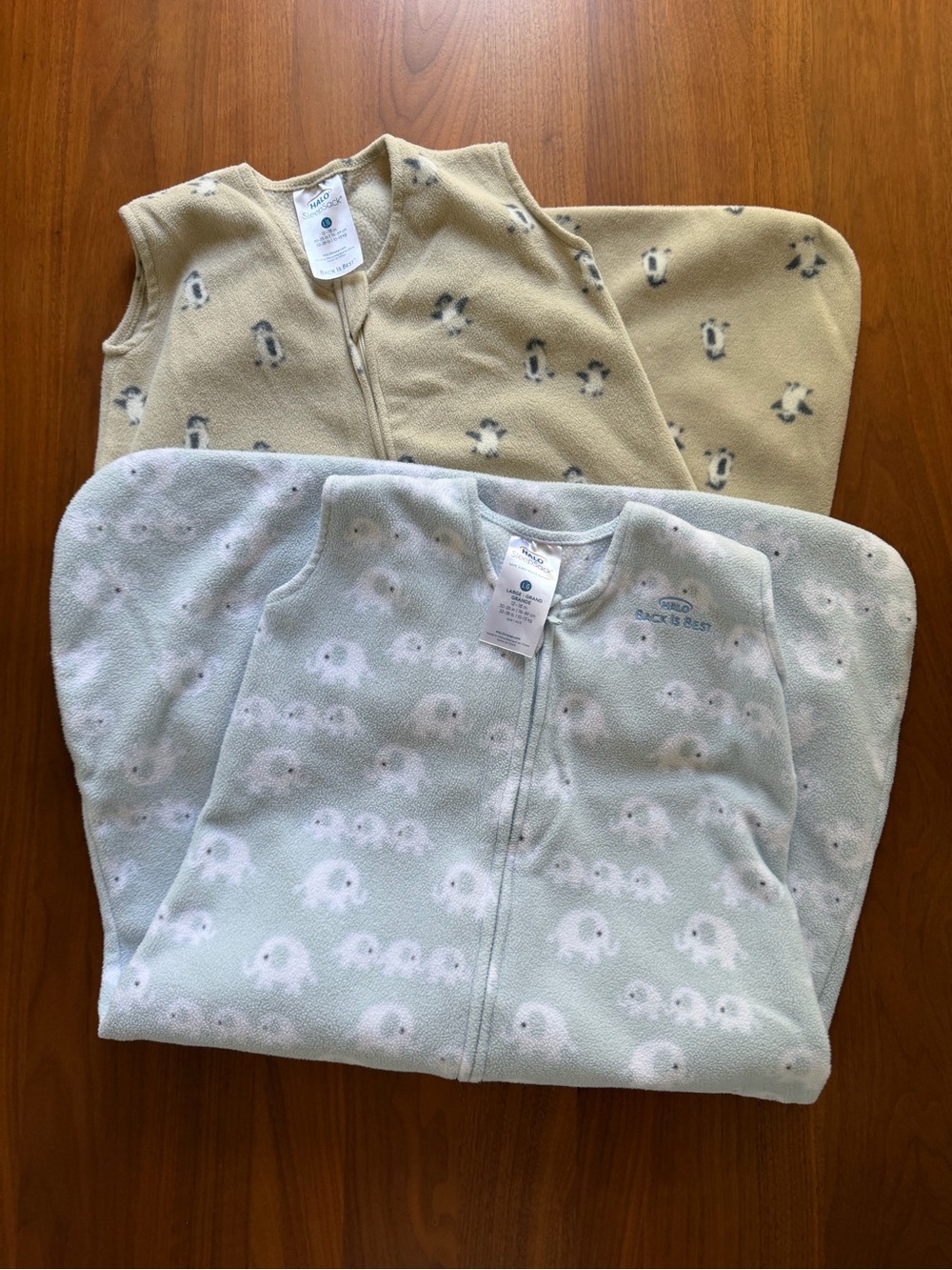 Halo Baby fleece Sleep sack set - Elephants and penguins size 12-18 months
